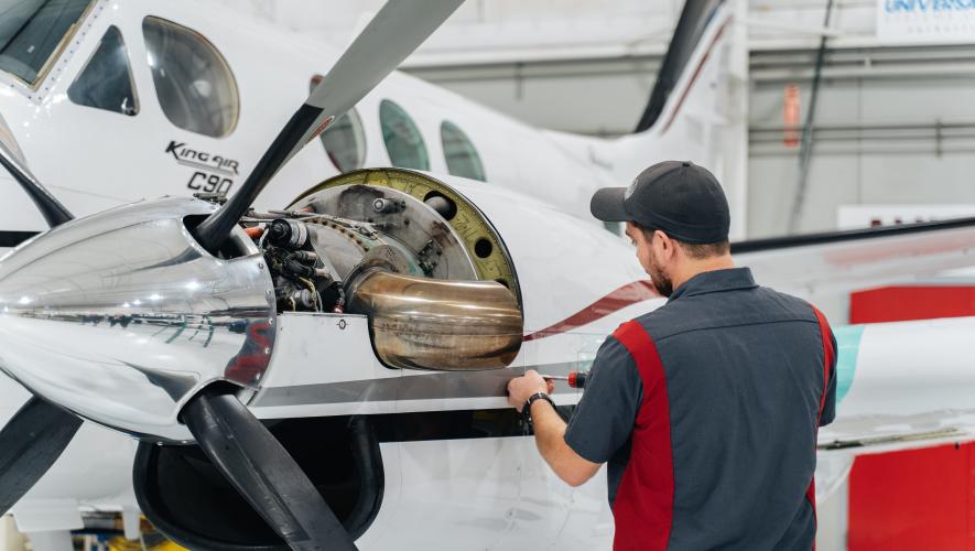 Stevens Aerospace mechanic working on a King Air