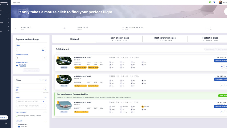 screenshot of VOO booking portal