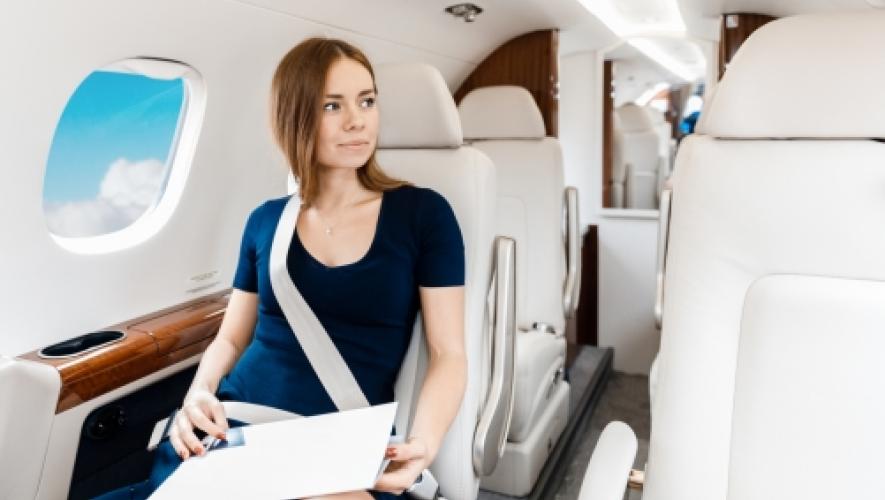 Passenger onboard business jet with Aero Visto cabin interior