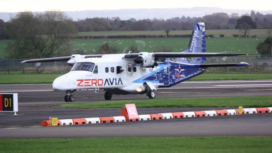 ZeroAvia Dornier 228 hydrogen demonstrator on airport taxiway