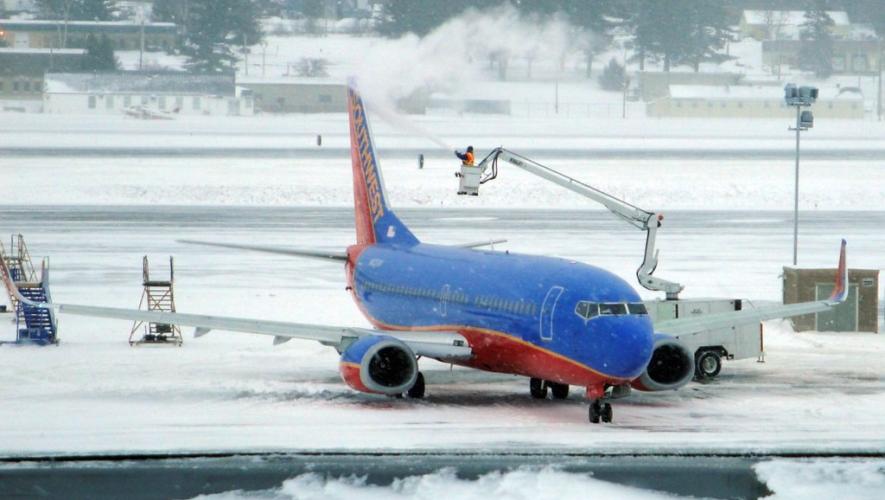 Southwest Airlines Boeing 737 airplane in Manchester, New Hampshire in winter