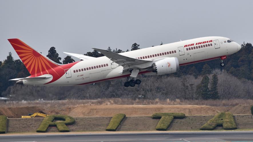 An Air India Boeing 787-8 takes off from Tokyo Narita Airport in March 2019