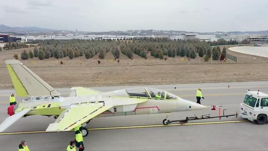 Turkish Aerospace Hürjet P1 prototype being towed on airport taxiway