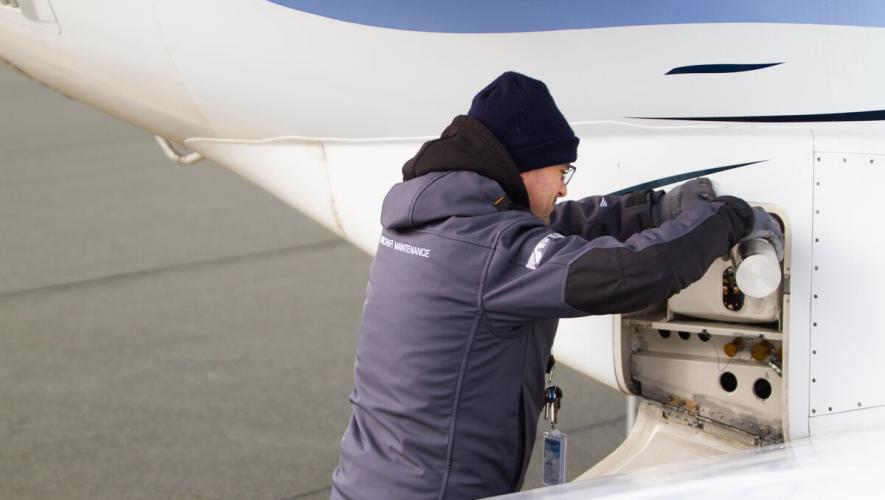 Jung Sky aircraft maintenance technician at work on Cessna Citation business jet