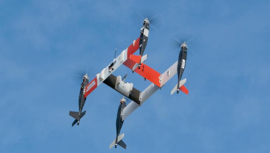 A Bell Autonomous Pod Transport (APT) cargo drone is pictured in flight
