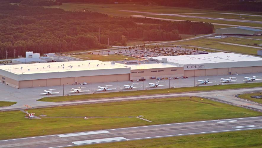 Aerial view of Gulfstream Aerospace facilities at Savannah/Hilton Head International Airport