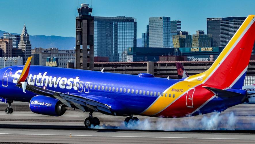 Southwest Airlines Boeing 737 landing at at Las Vegas McCarran International Airport