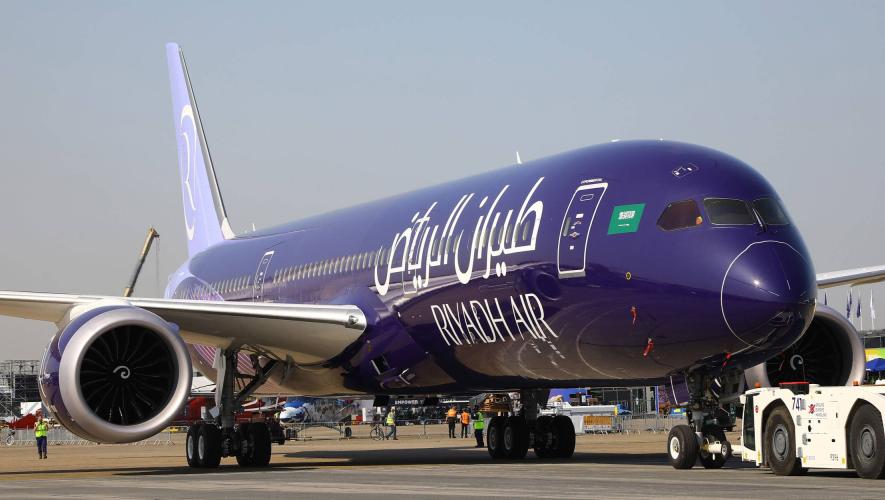 Riyadh Air lavender-indigo livery on Boeing 787