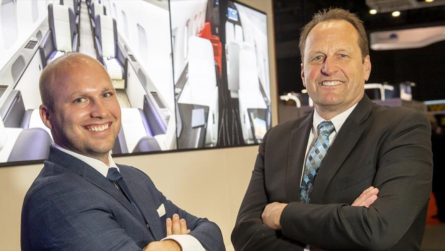 Airhawke CEO David Vanderzwaag (left) and Ross Bellingham Berletex founder and v-p of customer relations pose with arms crosses