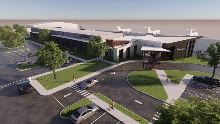 Artist rendering of the planned new Signature Aviation terminal at Alabama's Huntsville International Airport