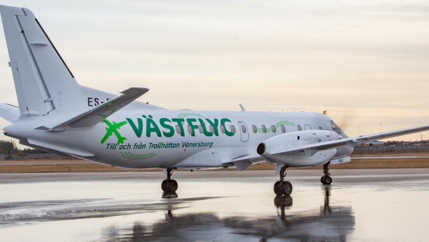 Västflyg airplane at Sweden's Trollhättan-Vänersborg Airport 