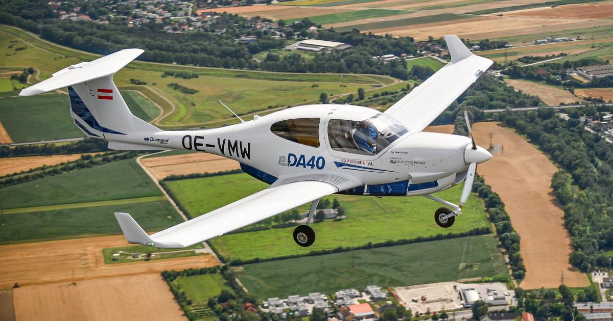 Diamond Aircraft's eDA40 electric light aircraft makes its first flight.