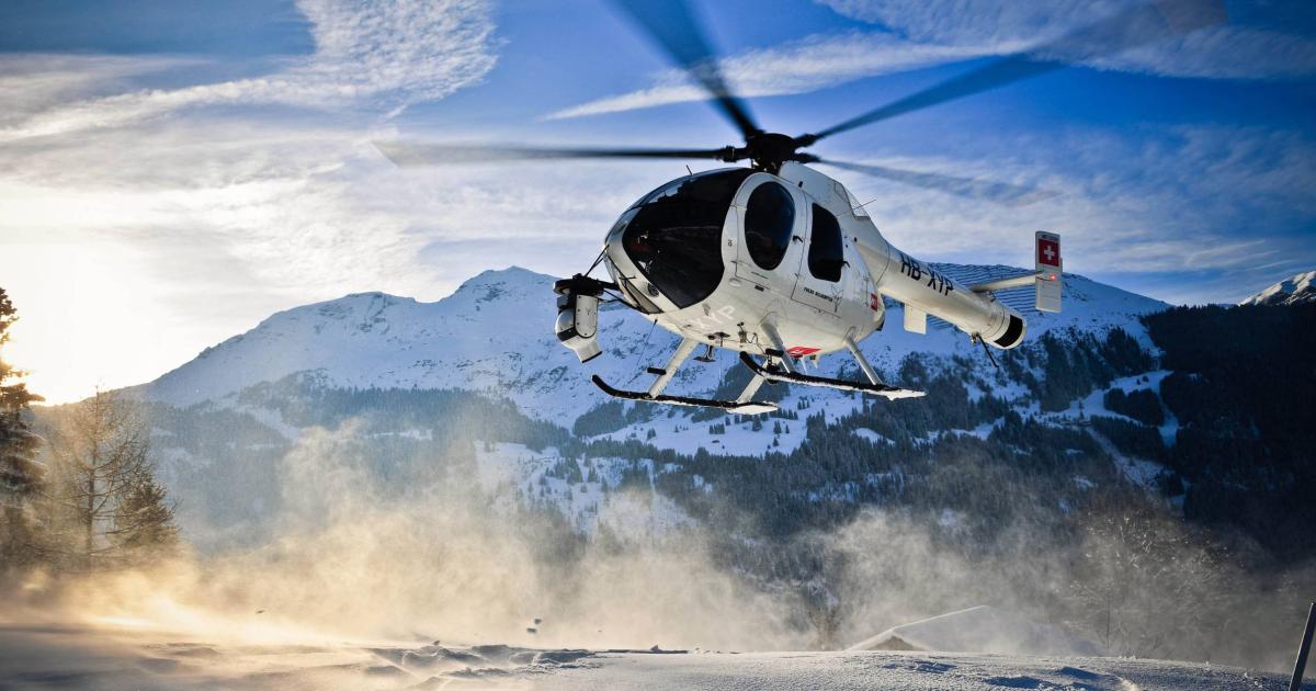 MD Helicopters MD520N inflight over snowy mountains
