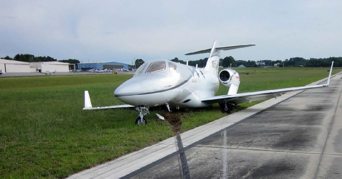 HondaJet runway excursion at Atlanta’s Cobb County Airport.