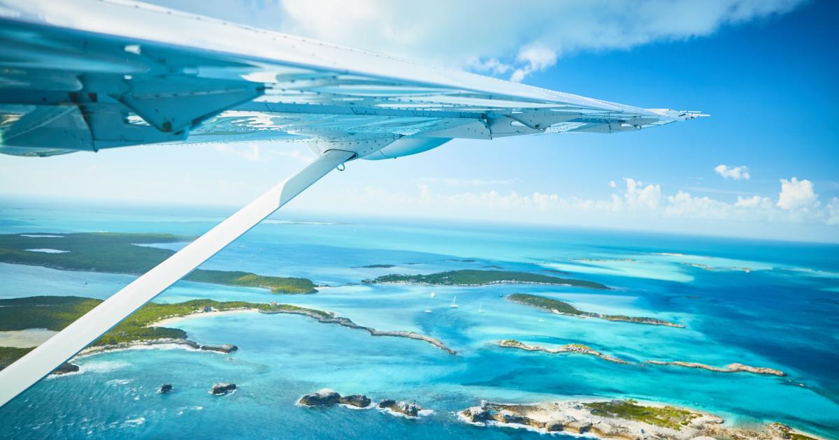 View of the azure Caribbean from a Makers air Grand Caravan