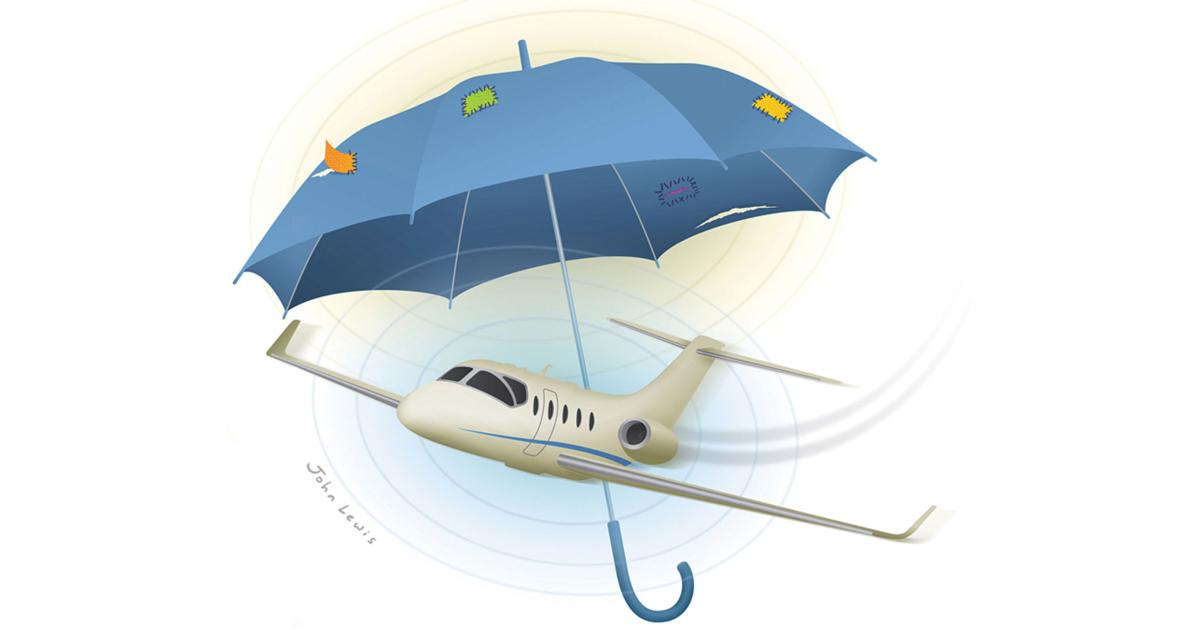 Jet under umbrella illustration