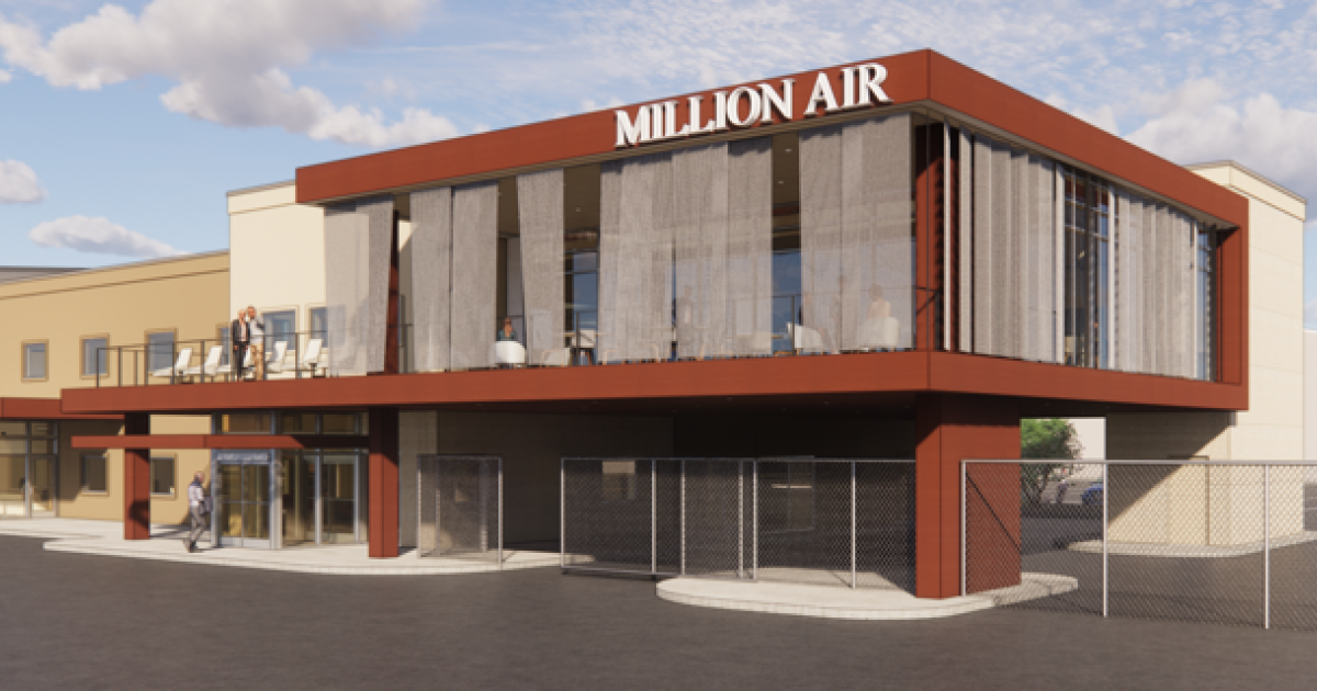 Artist rendering of remodeled Million Air FBO at KSGU