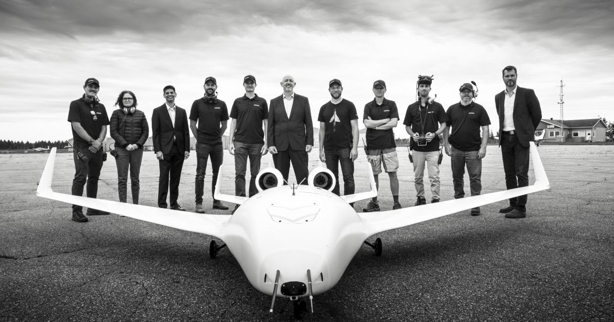 The Bombardier EcoJet engineering team is pictured with a subscale demonstrator