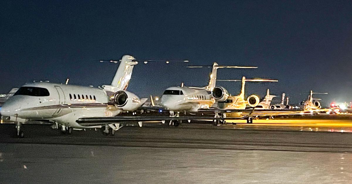 Business jets parked on Signature Aviation's ramp at KLAS