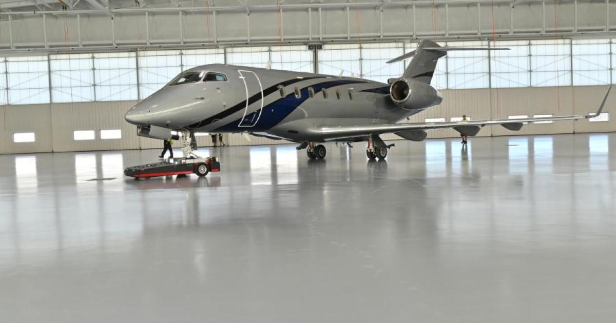 A CL300 at Duncan Aviation's newly constructed hangar in Battle Creek, Michigan