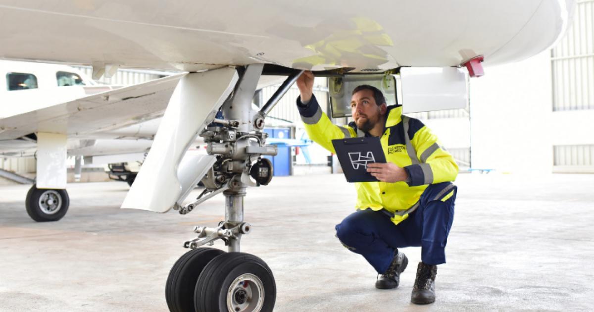 Heston MRO mechanic inspecting landing gear