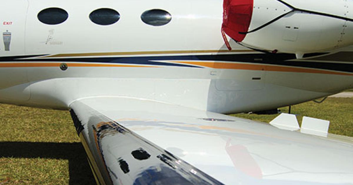 Goodrich de-ice boot on airplane wing