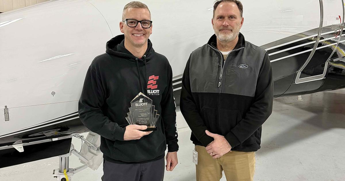 Paul Schmidt and Elliott Aviation president Michael Parrish