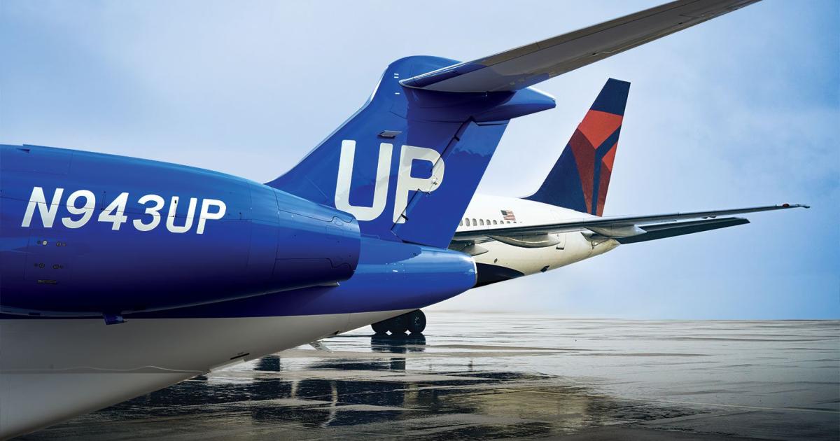 Wheels up airplanes on a ramp