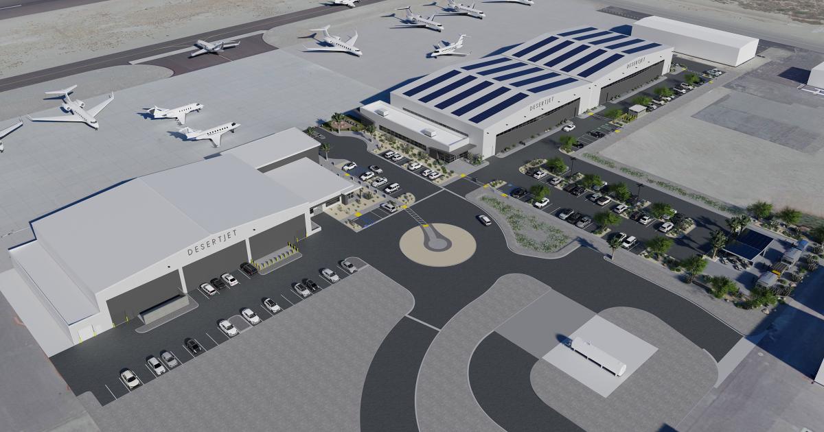 artist rendering showing the current Desert Jet Center and its projected expansion