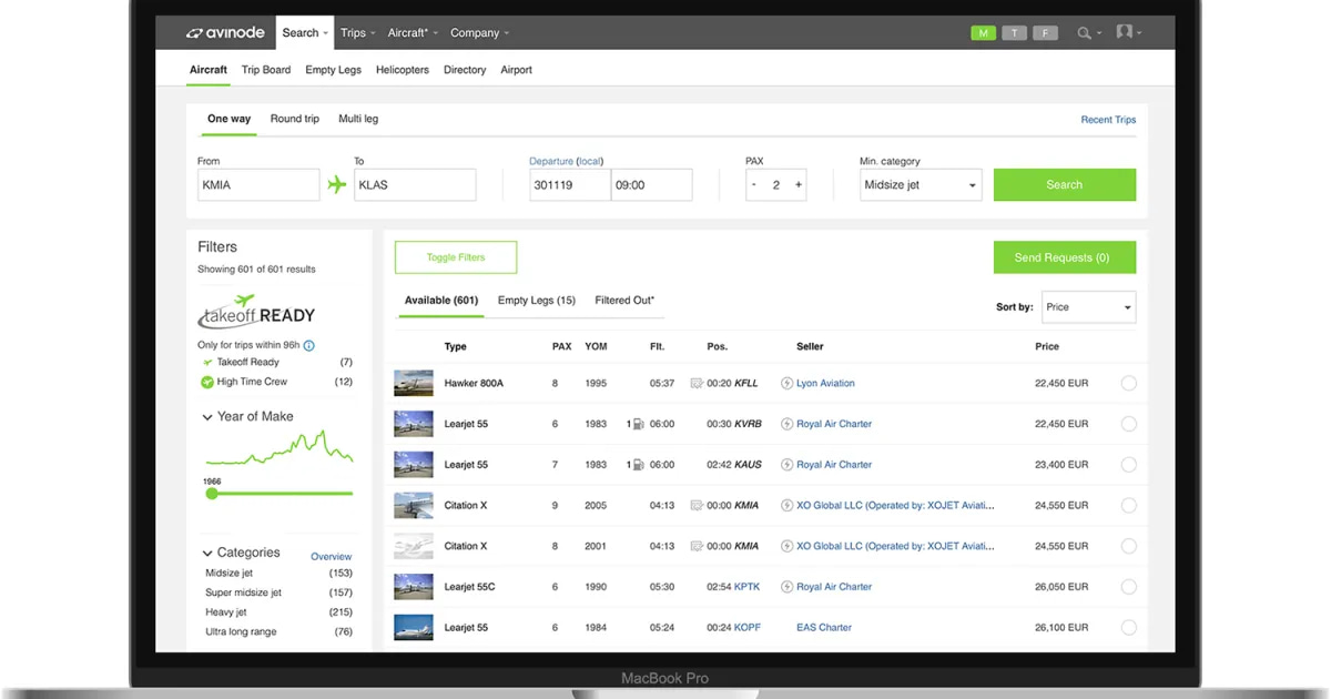 Avinode charter flight marketplace