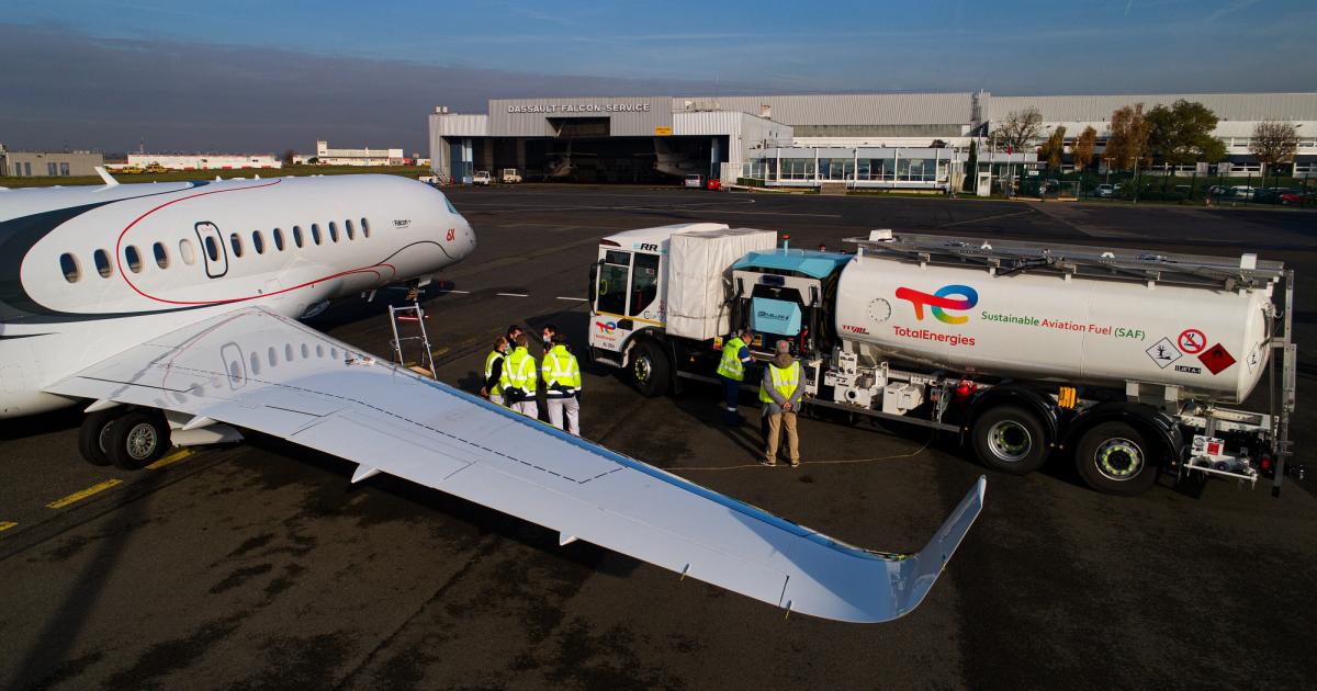 Dassault Falcon sustainable aviation fuel 