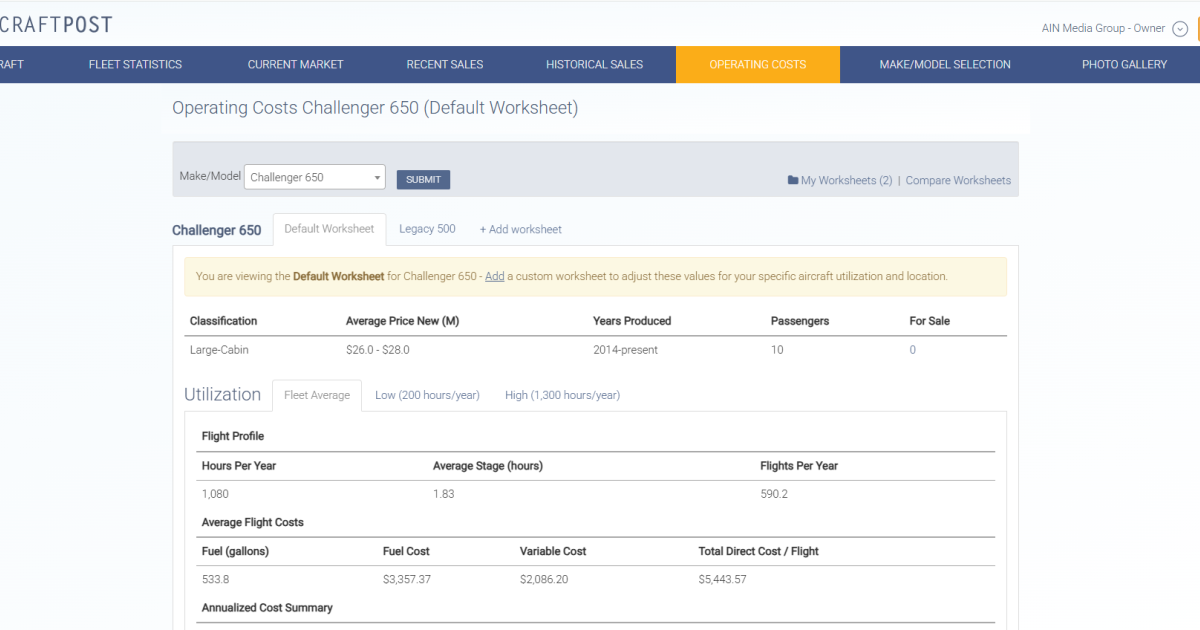 AircraftPost aircraft operating cost tool
