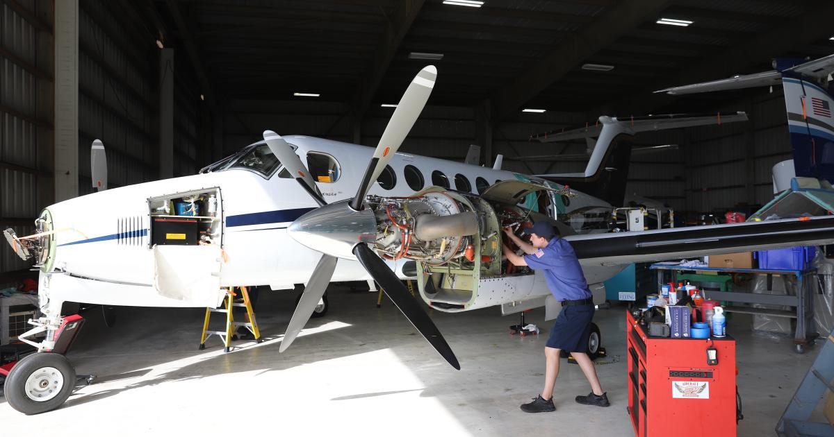 King Air undergoing maintenance at Banyan St. Augustine