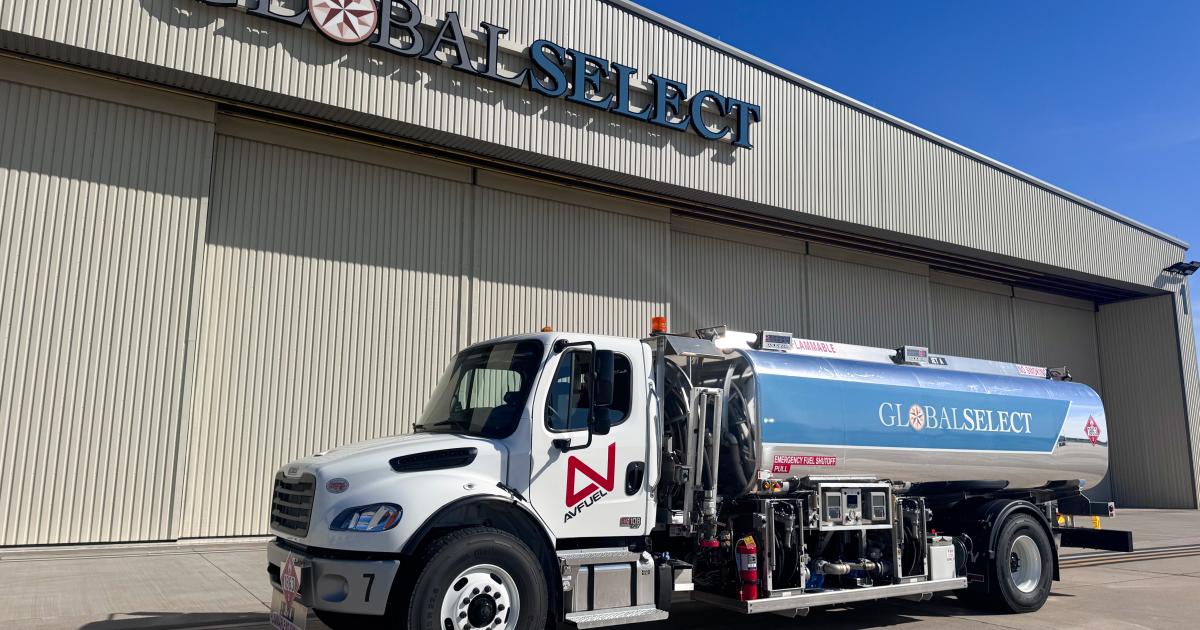 jet refueler in front of Global Select hangar