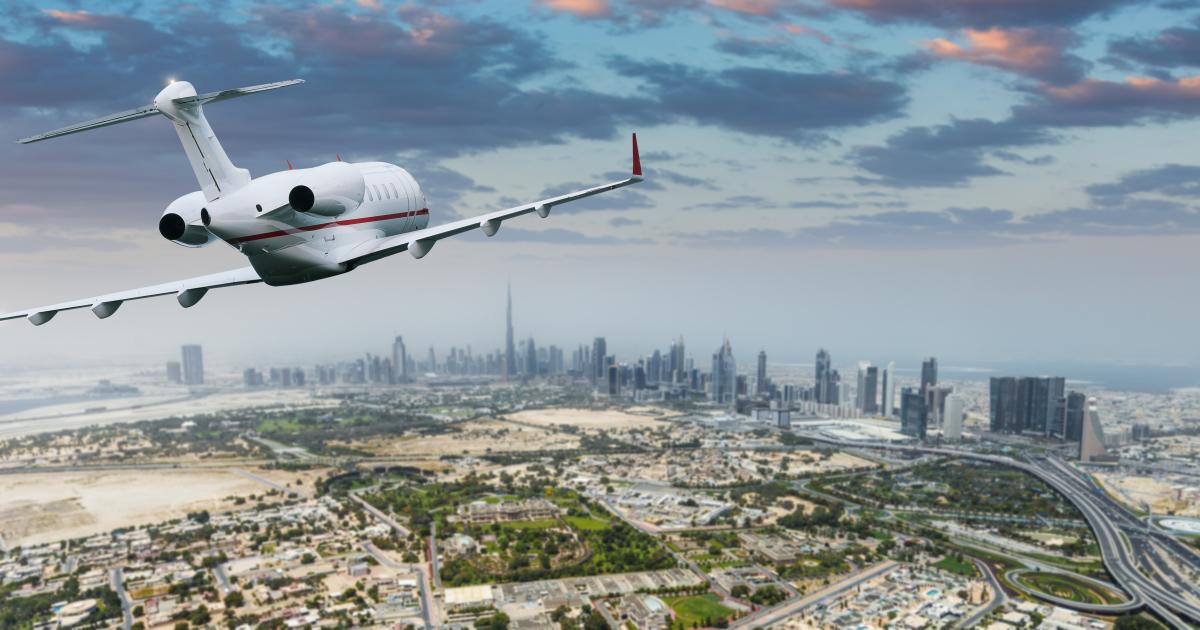 buiness jet over Dubai