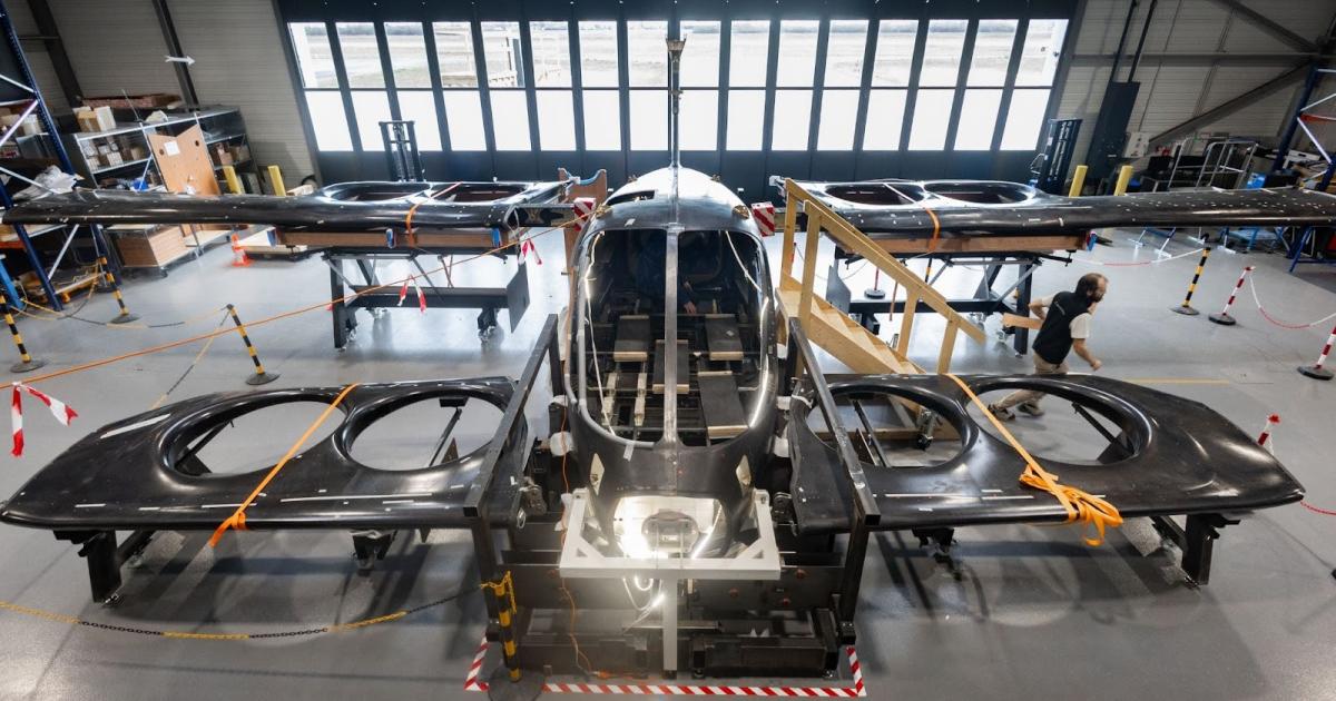 Ascendance Atea aircraft fuselage shell in hangar 