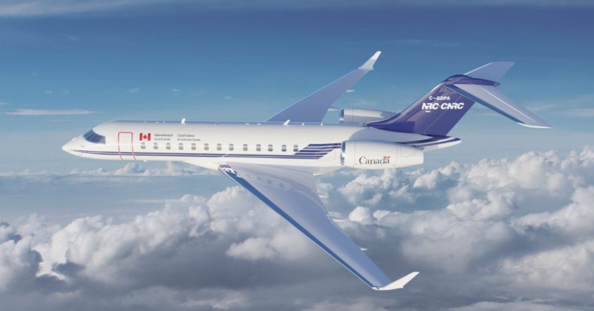 Bombardier Global 6500 in flight with NRC logo 
