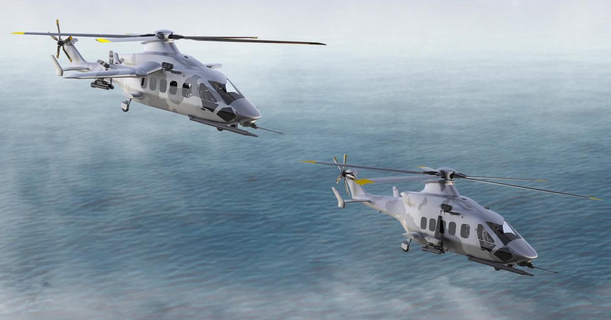 A compound architecture concept (left) and traditional helicopter rendering (right)