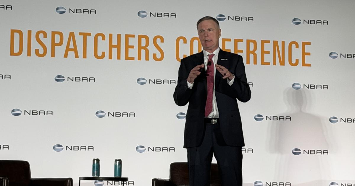 NBAA president and CEO Ed Bolen on stage at SDC 2026