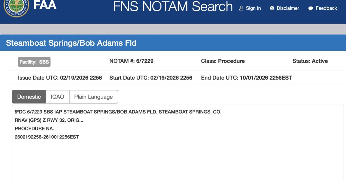 Steamboat Springs Airport notam