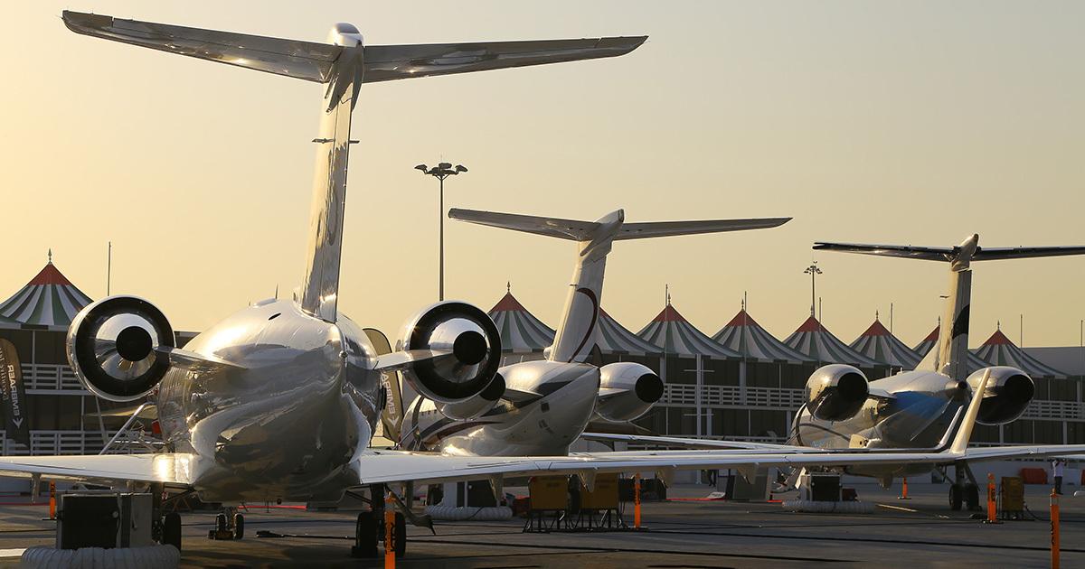 Business jets on ramp in the Middle East