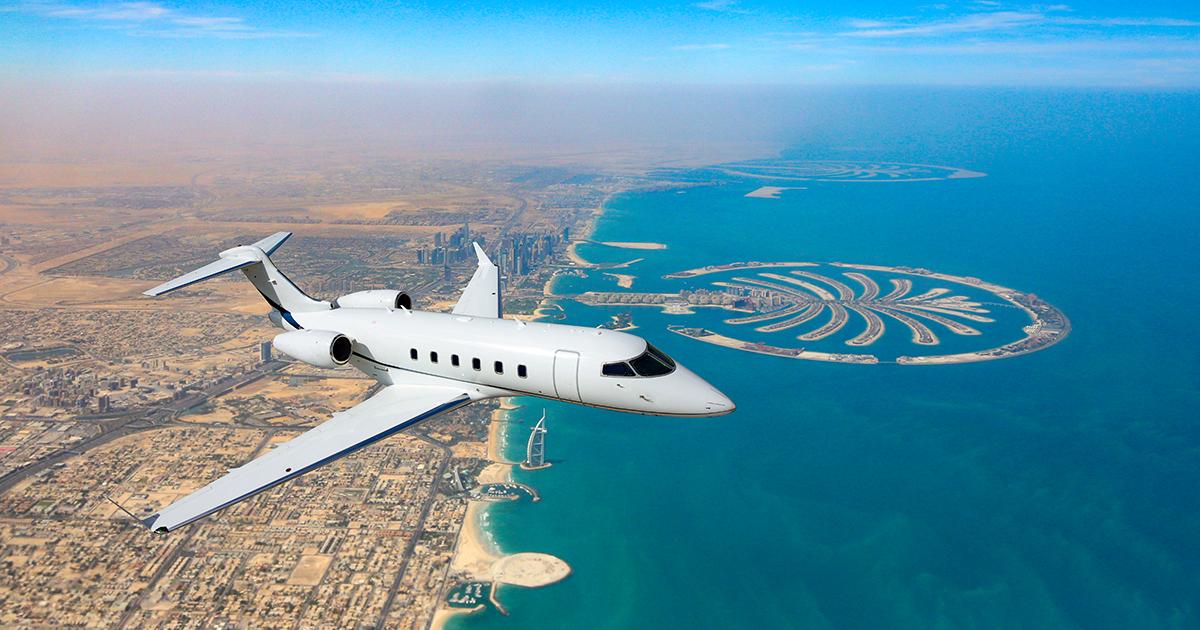 bizjet flying over Dubai