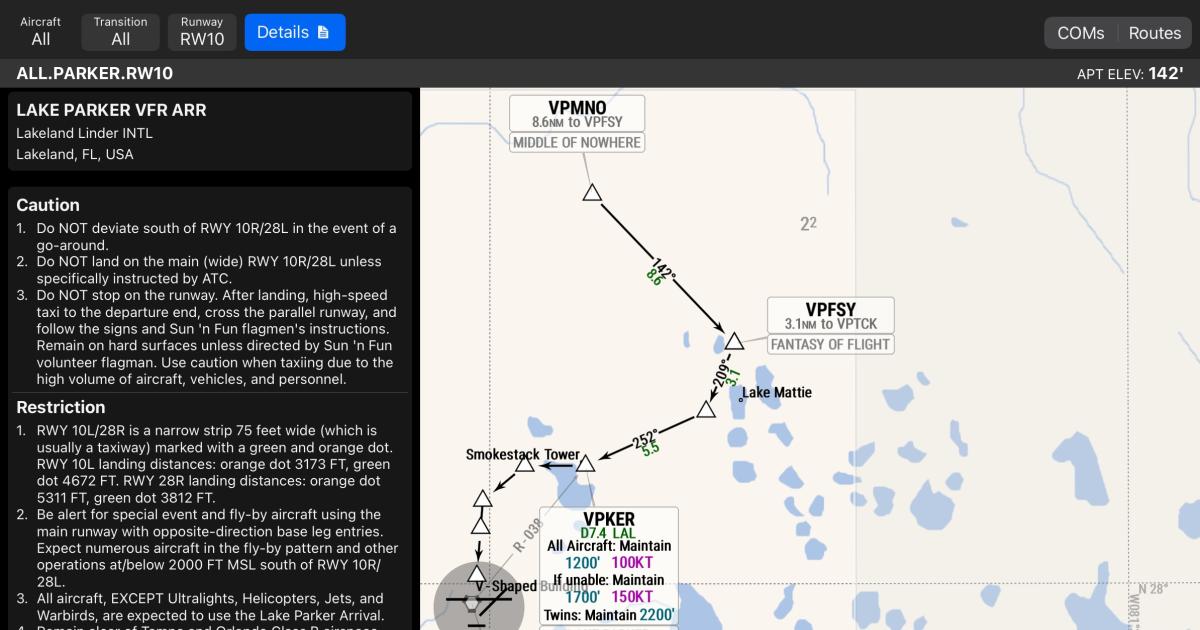 Lakeland Parker VFR arrival Garmin SmartChart