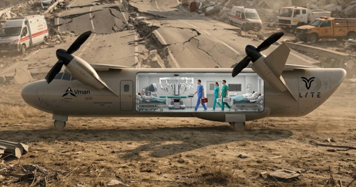 Tiltrotor aircraft concept with surgical suite in disaster zone 