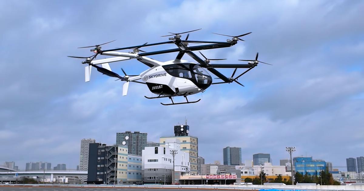 SkyDrive's SD-05 eVTOL conducted a demonstration flight over Tokyo in February 2026.