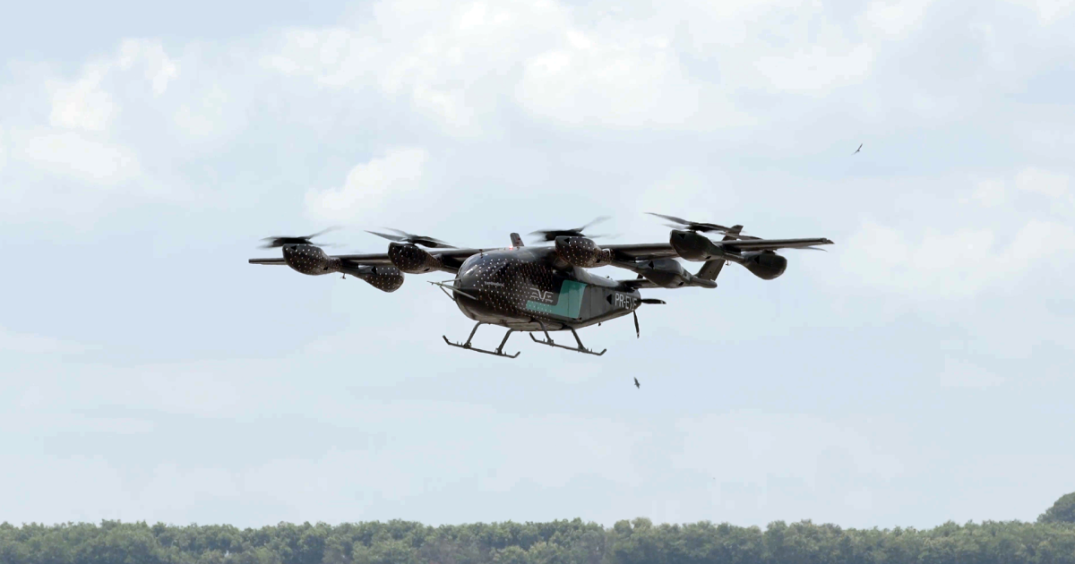 Eve Air Mobility's eVTOL engineering prototype in flight 