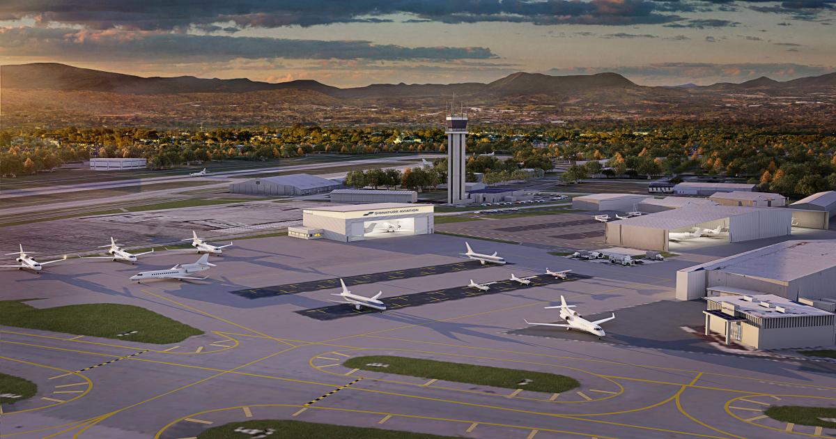 Artist rendering of Signature's new hangar at KROA