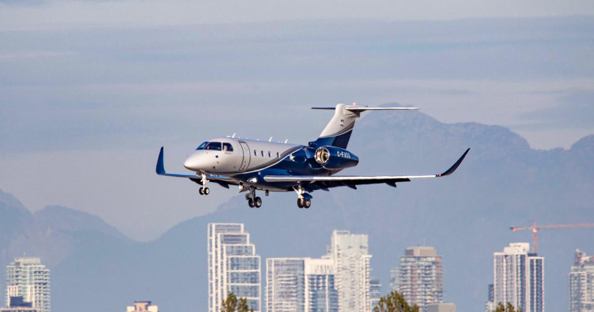 Embraer Praetor 500, C-FASQ arriving in Vancouver, British Columbia (CYVR)