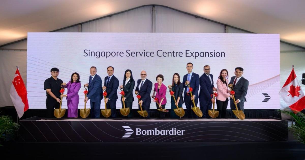Bombardier staff and others celebrating ground breaking of Singapore expansion