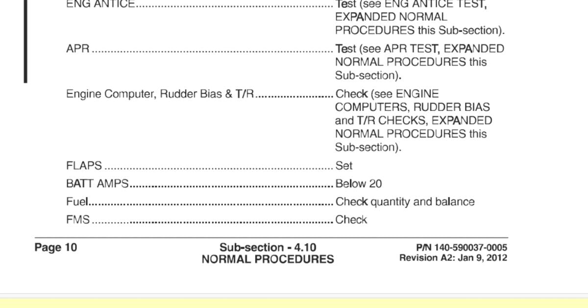 Hawker 900XP airplane checklist